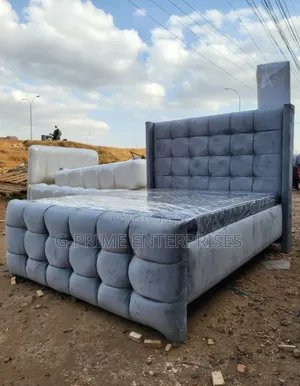 Grey Bed -Tufted Bed With Mattress