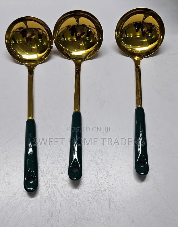 *Single High Quality Golden Serving Spoon With Ceramic Handle