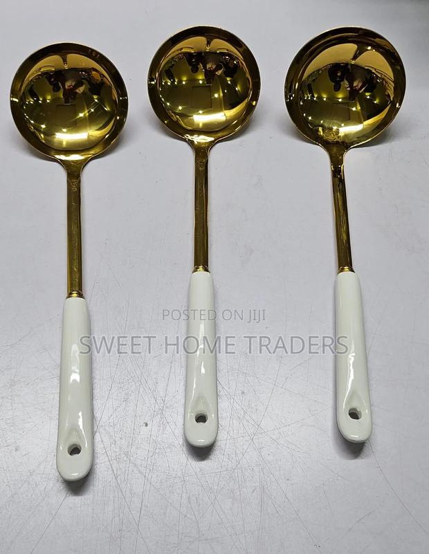Golden Serving Spoon With Ceramic Handle - main view