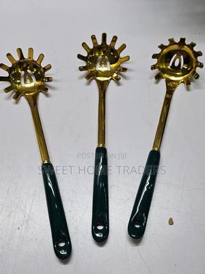 Golden Pasta Spoon With Ceramic Handle - thumbnail 2