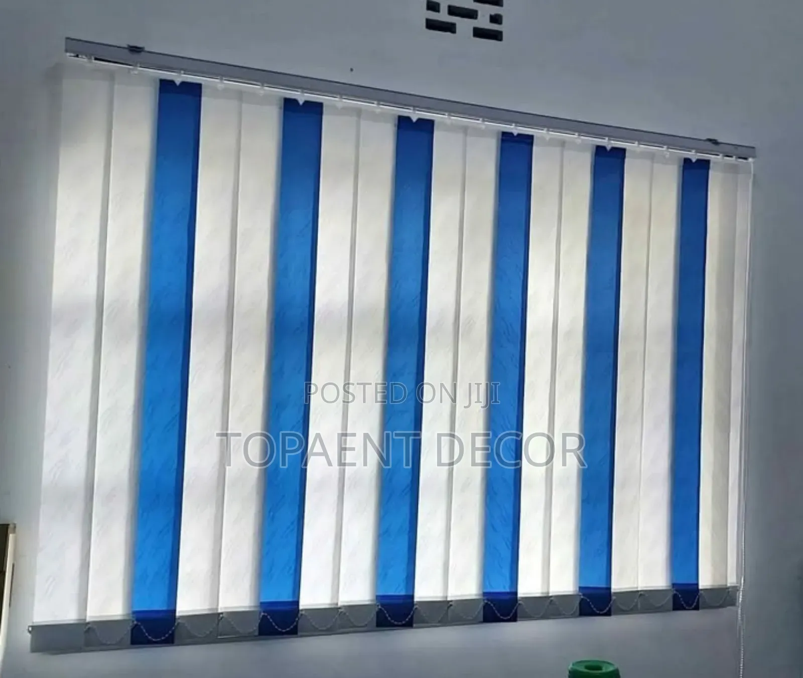 Blue And White Office Upgrade Vertical Window Blinds