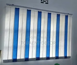 Blue And White Office Upgrade Vertical Window Blinds