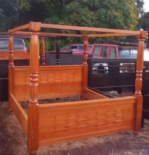 5x6 Pure Mahogany Wood Four-Poster Bed - Free Delivery