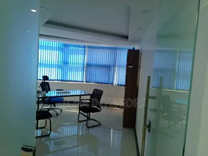 Sky Blue Colour Vertical Office Curtains Installation