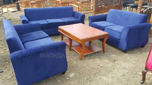 Blue Fabric Sofa Set - main view