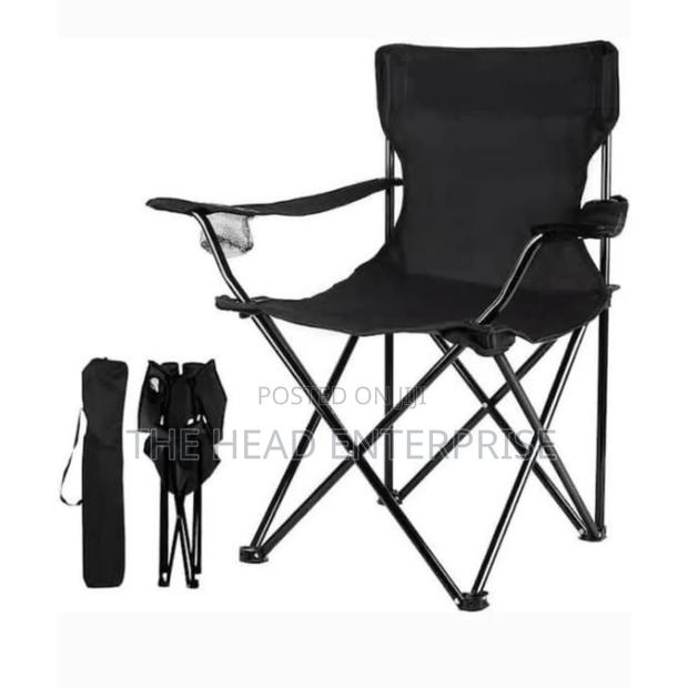 Black Portable Easy to Carry Camping Seat With Cupholder - main view