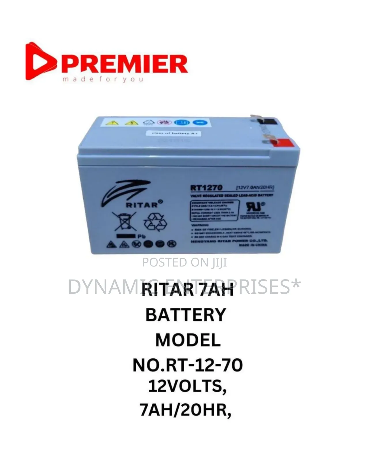 Ritar Rt1270 12v 7ah Sealed Lead-Acid Battery