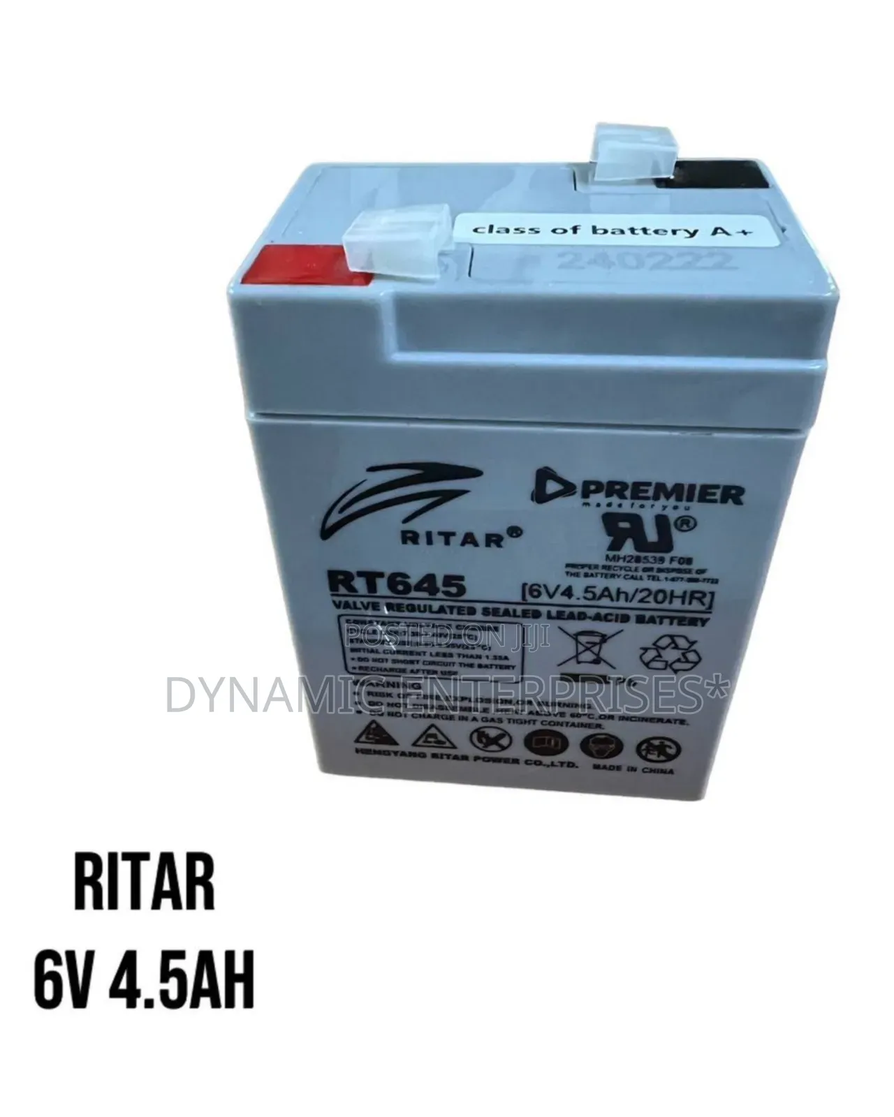 Ritar Rt645 6v 4.5ah Valve-Regulated Sealed Lead-Acid Battery.