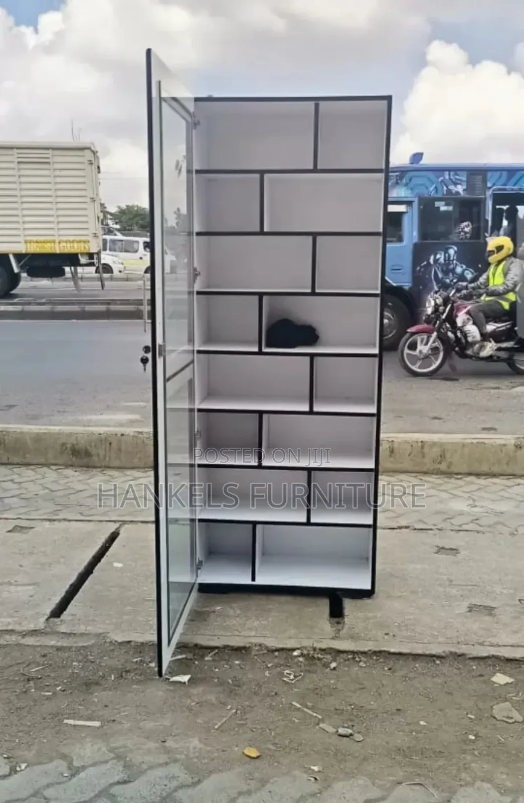 Slim Space-Saving Bookshelf
 With Glass Door