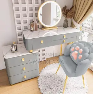 Home Dressing Table; Integrated Storage Vanity Table With Light Mirror