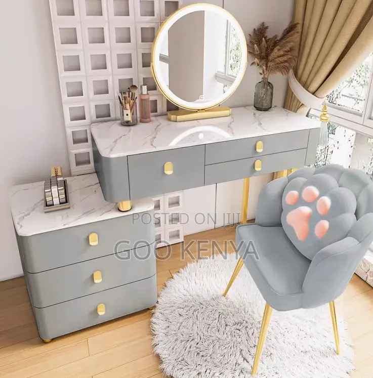Home Dressing Table; Integrated Storage Vanity Table With Light Mirror