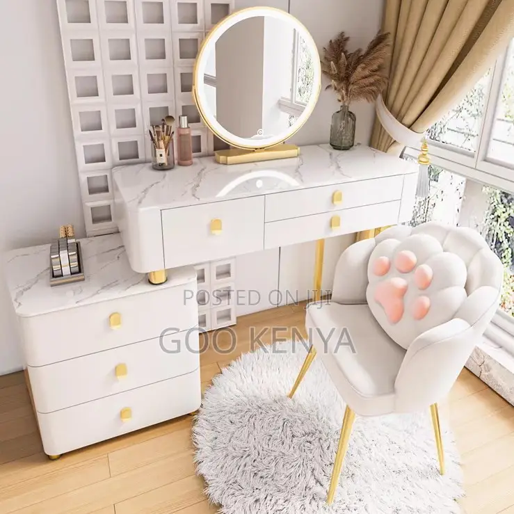 Home Dressing Table; Integrated Storage Vanity Table With Light Mirror