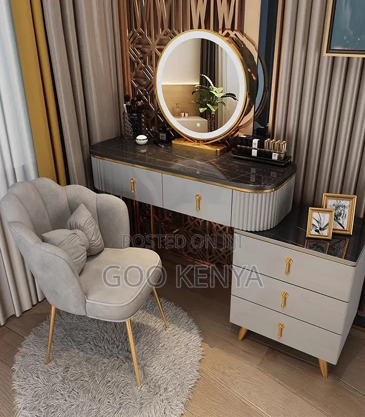 Home Dressing Table; Integrated Storage Vanity Table With Light Mirror
