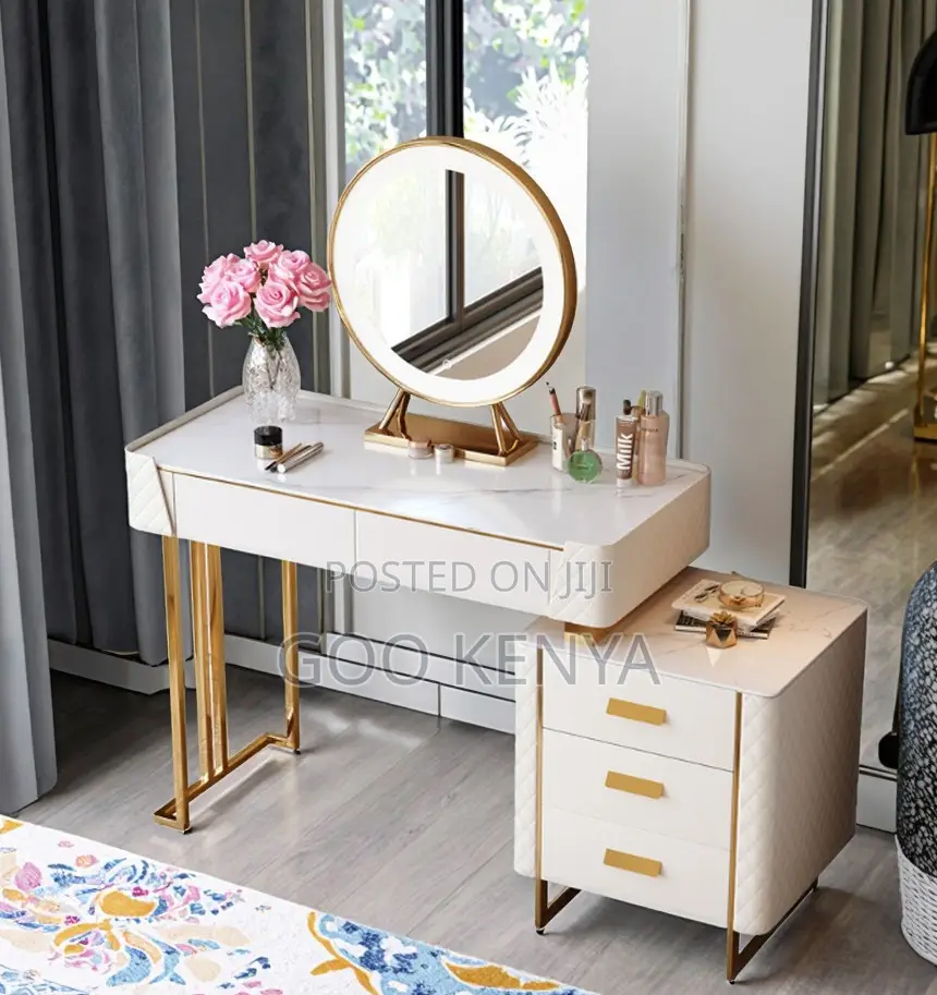 Home Dressing Table; Integrated Storage Vanity Table With Light Mirror