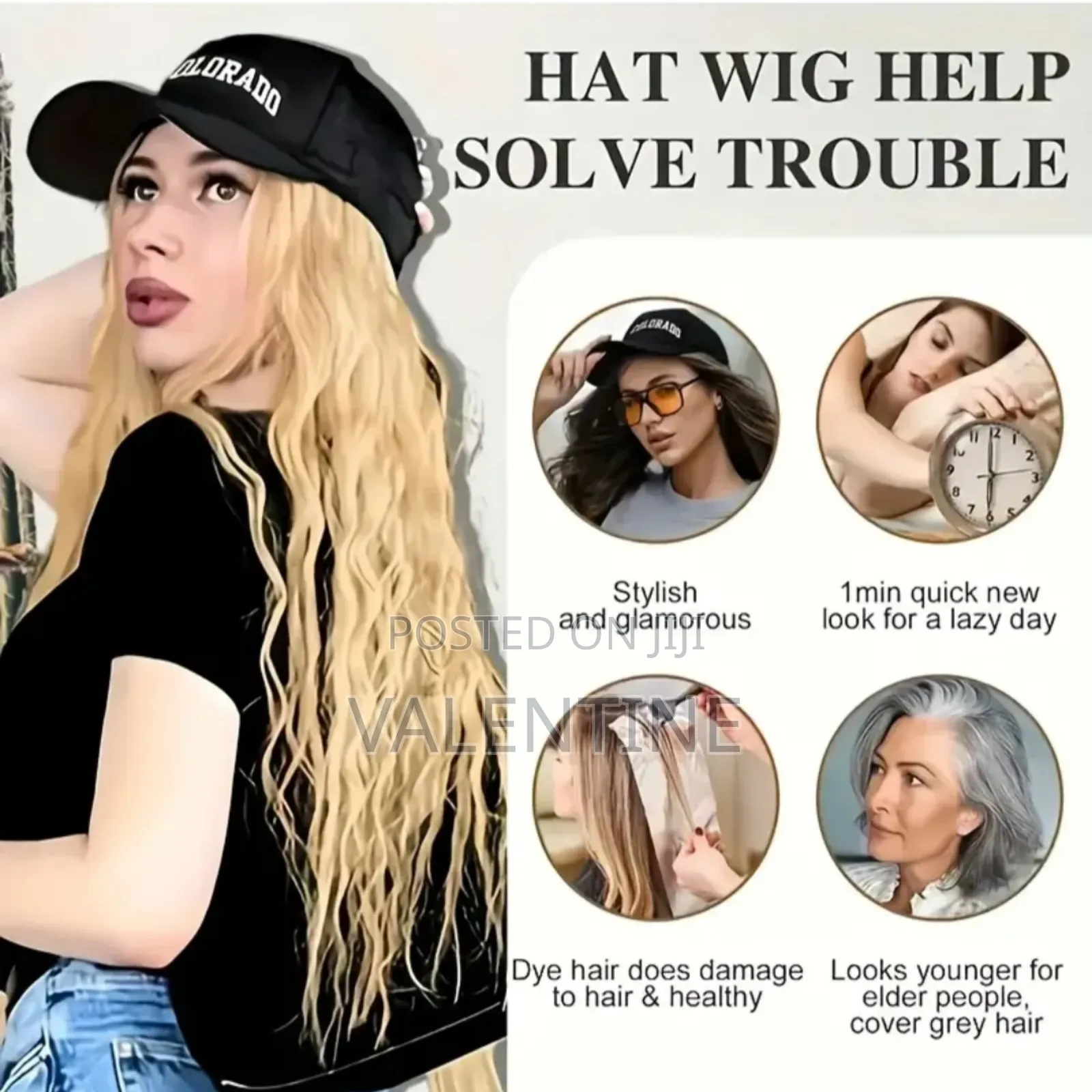 Women's Curly Wave Baseball Cap Wig, High Temperature Fiber