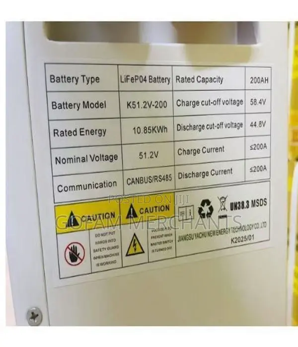 Yachu 10kwh Lifepo4 Lithium Battery, 51.2v 200ah, 10 Kwh, 10kva