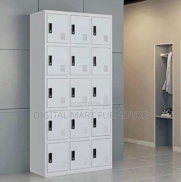White Industrial 15 Locker Storage Cabinet - main view