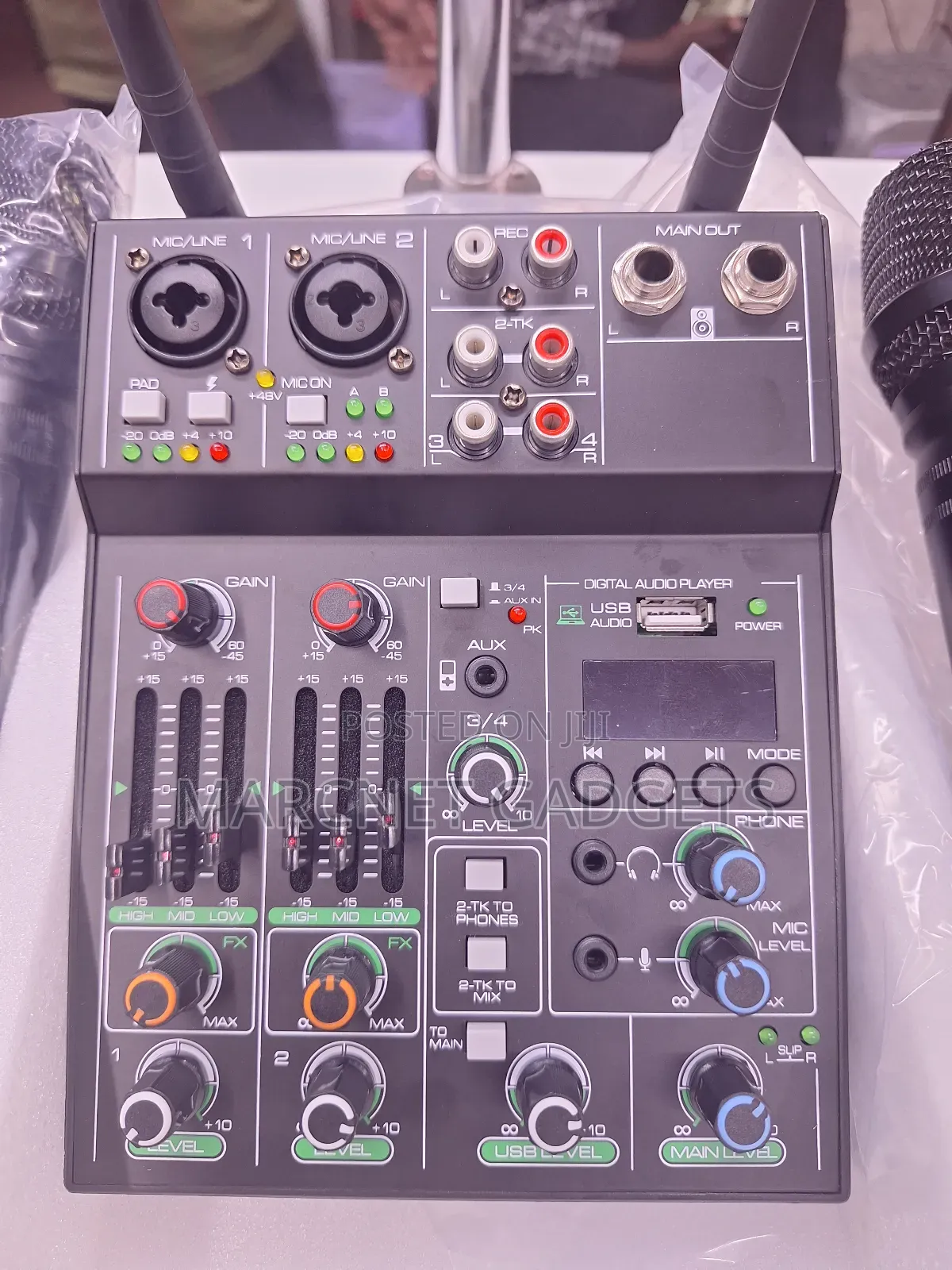 5 Channel Wireless Mixer 2 Microphone Usb Multiline Input 48v Phantom