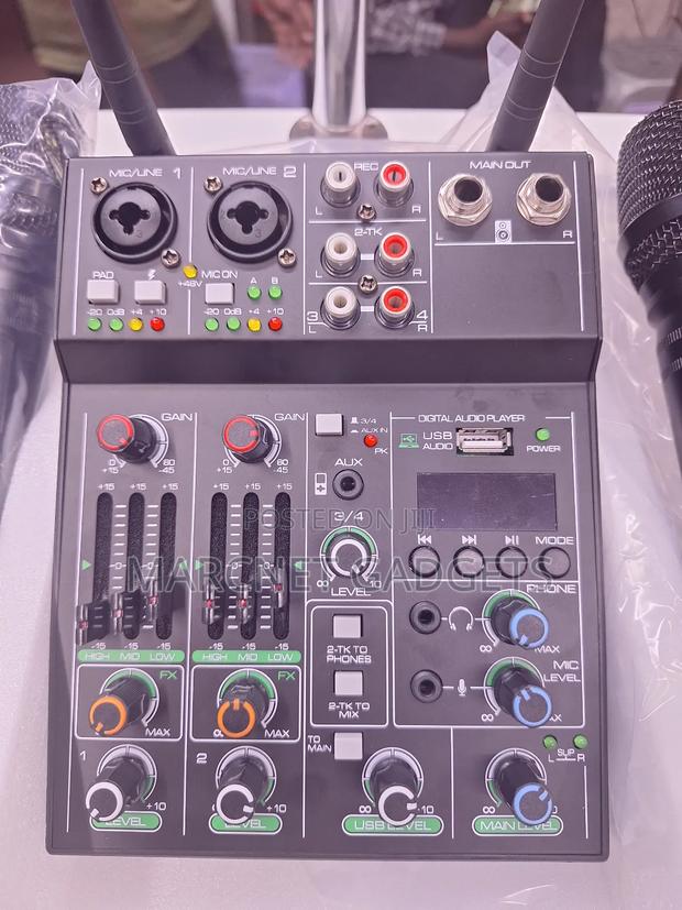 5 Channel Wireless Mixer 2 Microphone Usb Multiline Input 48v Phantom - thumbnail 3