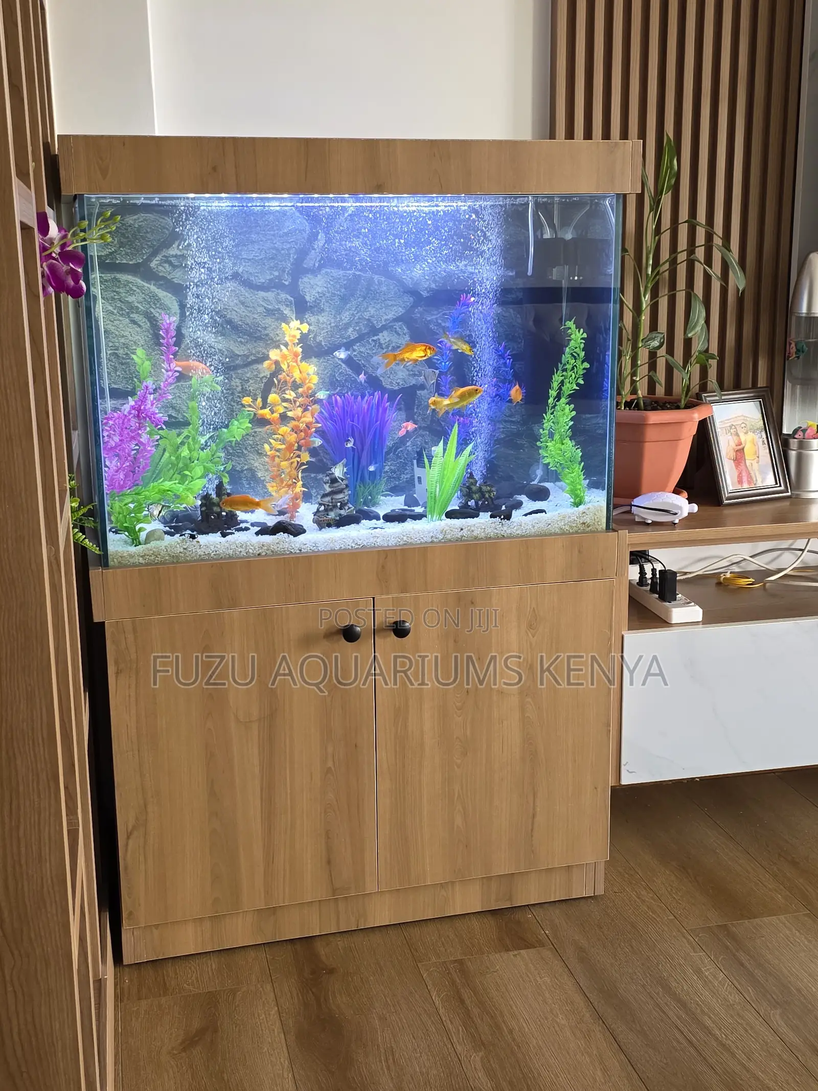 Fully Set Aquarium With Cabinet Storage Decorative Setup