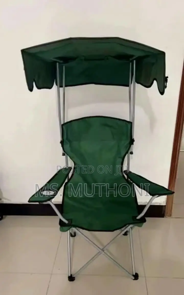 Portable Folding Camping Chair With an Integrated Sun Canopy.