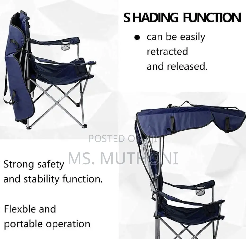 Portable Folding Camping Chair With an Integrated Sun Canopy.
