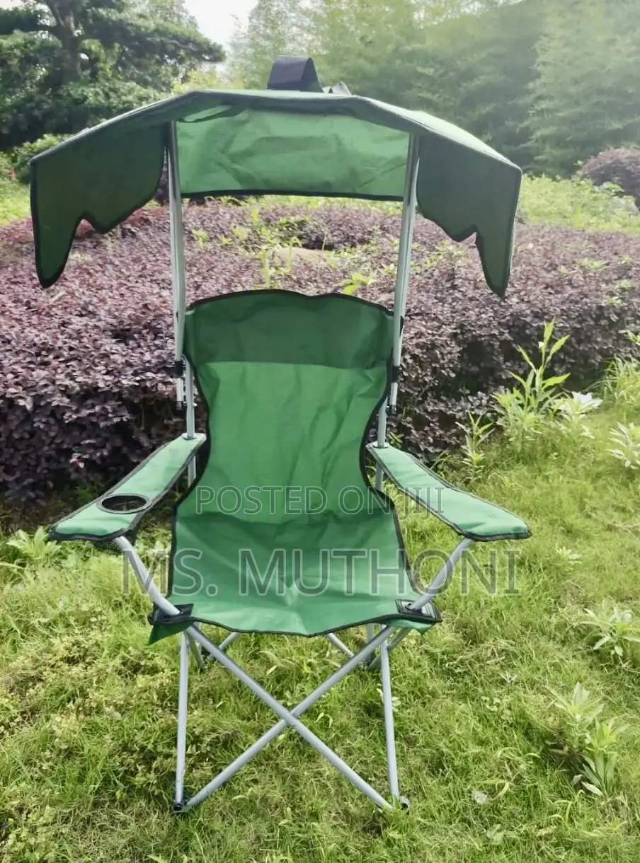 Portable Folding Camping Chair With an Integrated Sun Canopy.