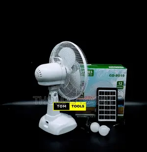 Gd8019 Rechargeable Solar Fan With 2 Bulbs, Oscillation, Usb Charger