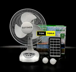 Gd8019 Rechargeable Solar Fan With 2 Bulbs, Oscillation, Usb Charger