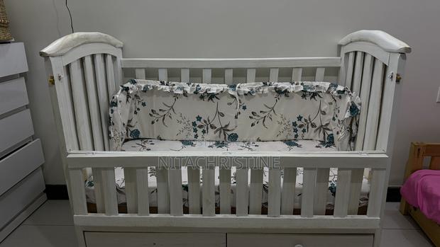 White Wooden Baby Cot – Co-sleeper + Storage