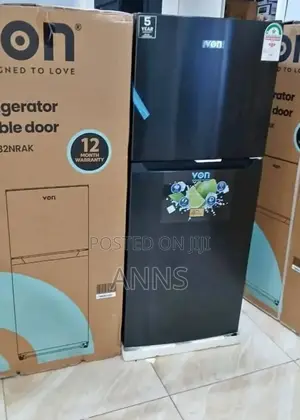 Von 182 LTRS No Frost Double Door Refrigerator (Black Body)