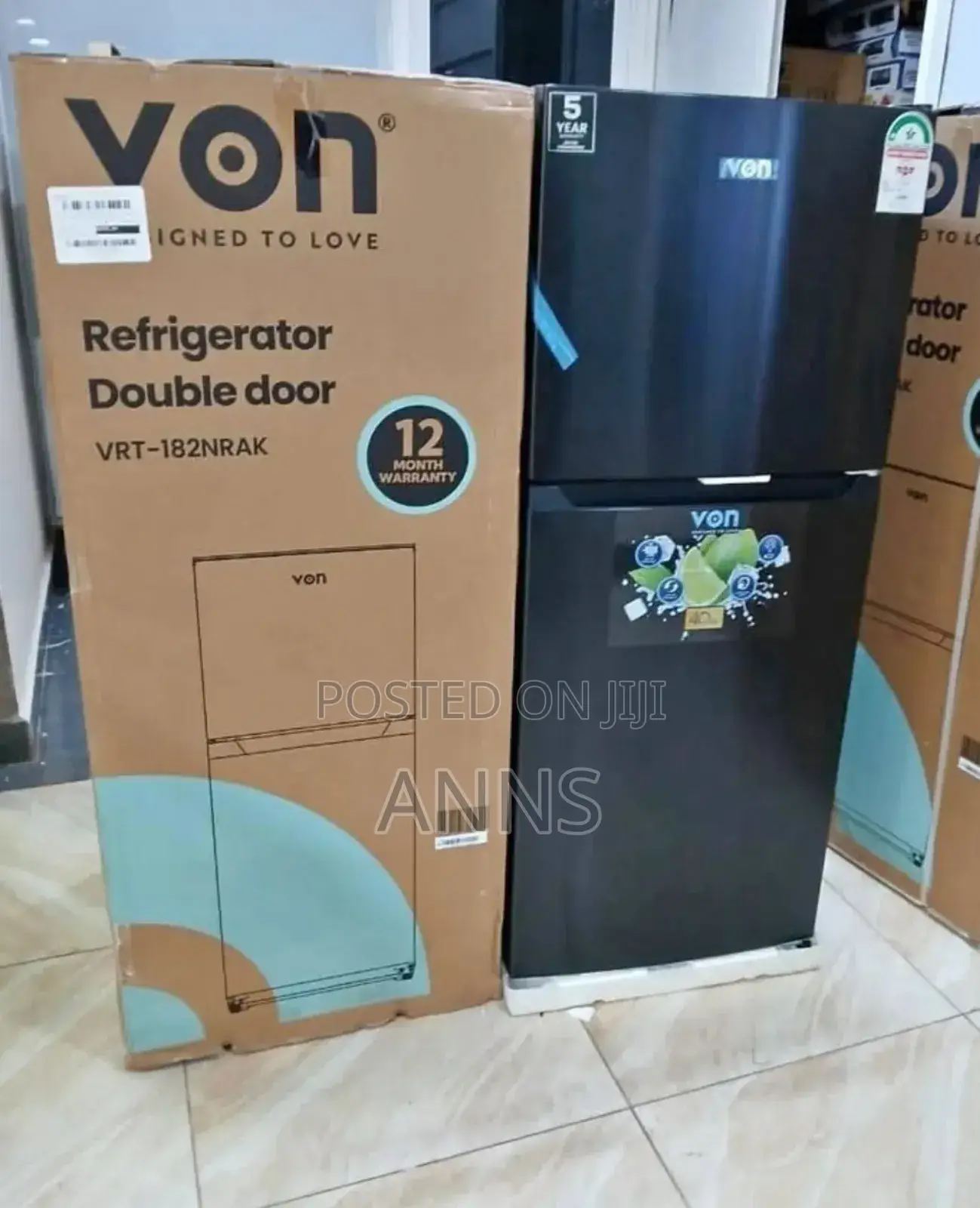 Von 182 Litres No Frost 2 Door Refrigerator (Black Body)