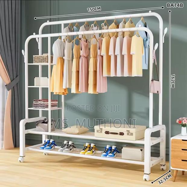 Double Layer Garment Rack Floor Standing Clothes Hanger - thumbnail 4