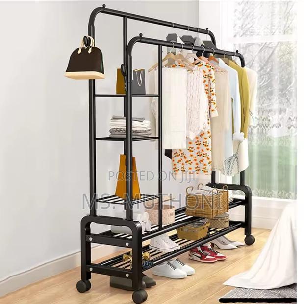 Double Layer Garment Rack Floor Standing Clothes Hanger - thumbnail 6