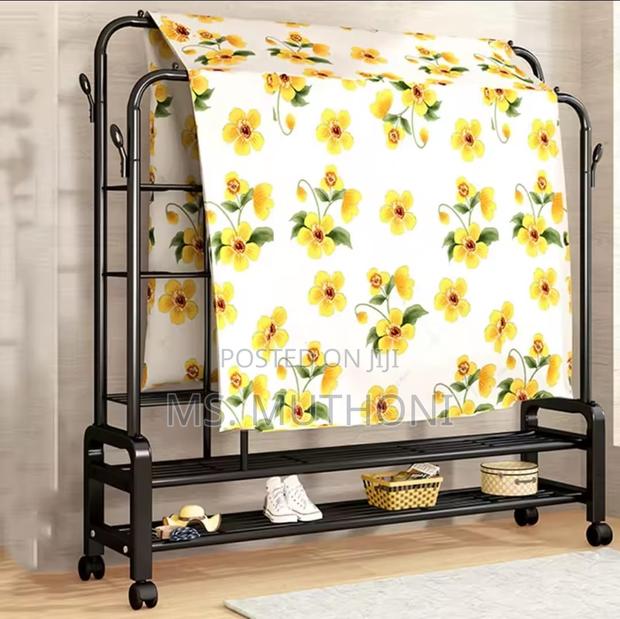 Double Layer Garment Rack Floor Standing Clothes Hanger - thumbnail 5