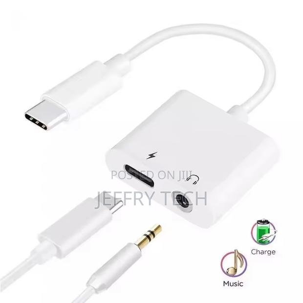 Dual Usb Type C Splitter 2-in-1 Audio Fast Charge 3.5mm Aux Headphone