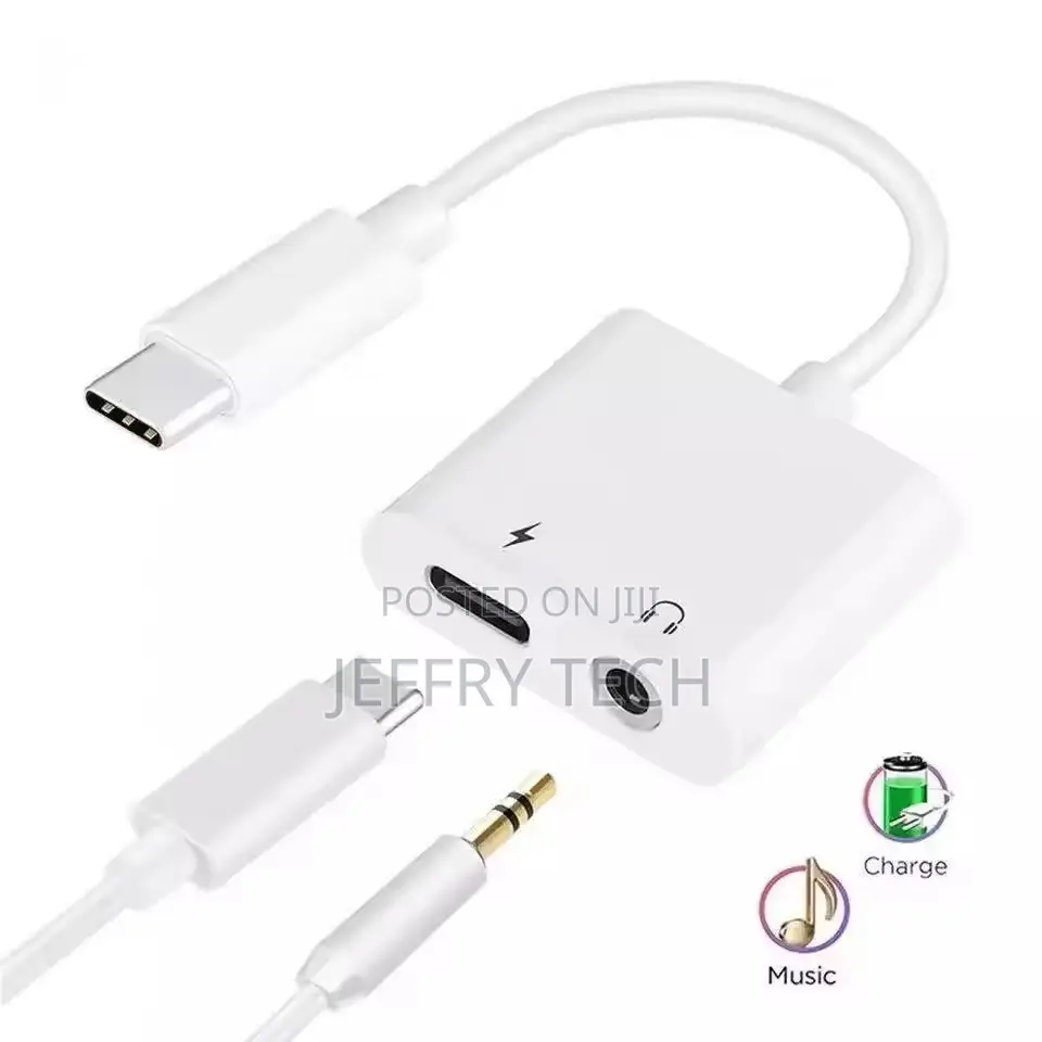 Dual Usb Type C Splitter 2-in-1 Audio Fast Charge 3.5mm Aux Headphone