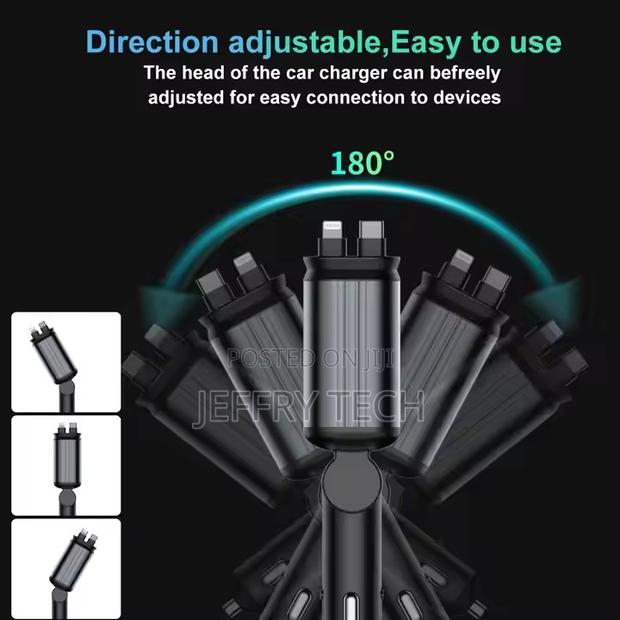 4-in-1 Car Charger With Dual Cables and Usb Adapter Fast Charging For - thumbnail 3