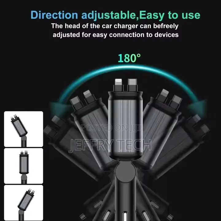 4-in-1 Car Charger With Dual Cables and Usb Adapter Fast Charging For