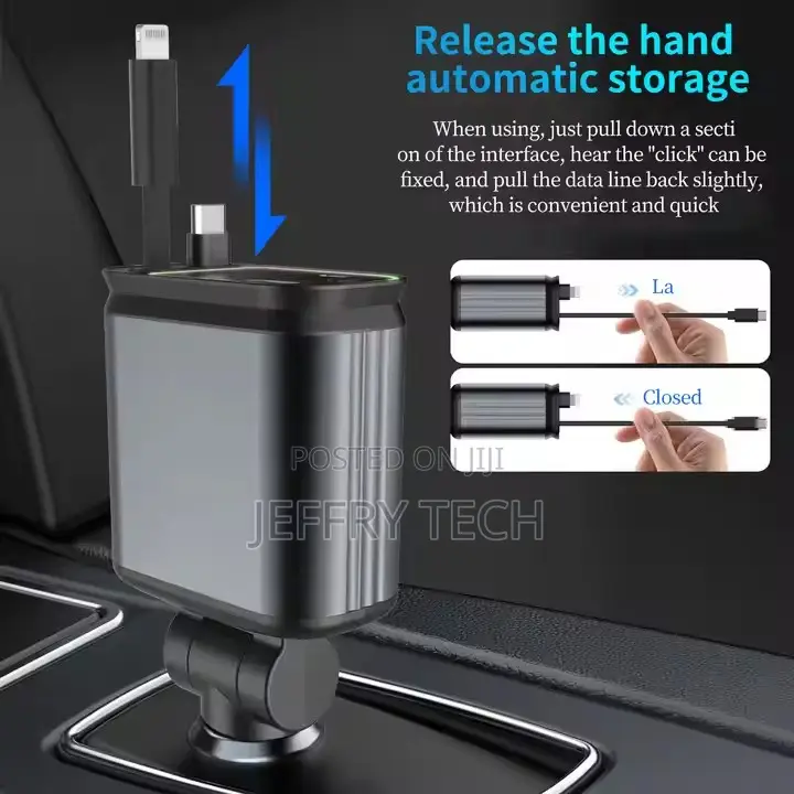 4-in-1 Car Charger With Dual Cables and Usb Adapter Fast Charging For