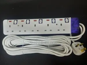 10m Heavy Duty 5-Way Switched Power Extension Cable.3-Pin Plug