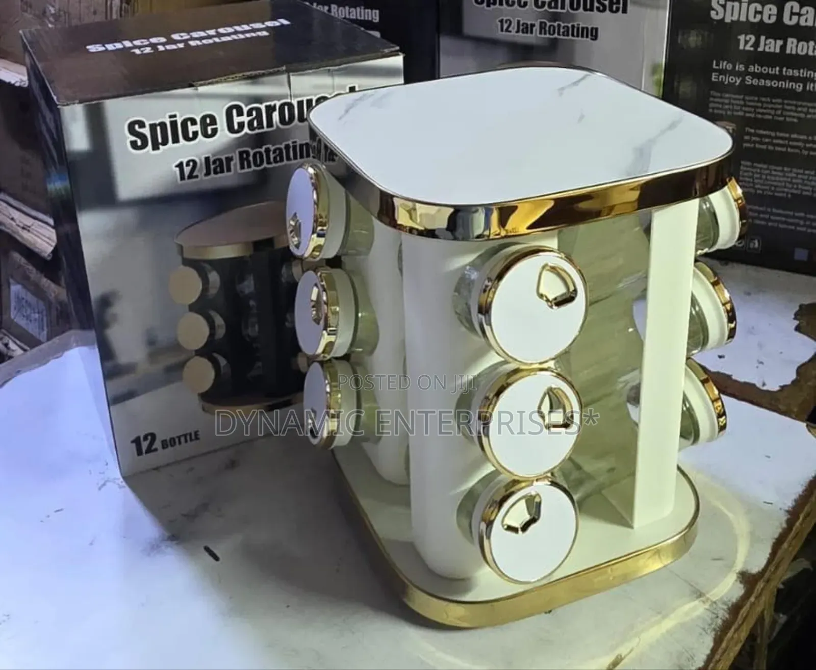New Inn 12 PCS Rotatable Marble White Spice Rack
