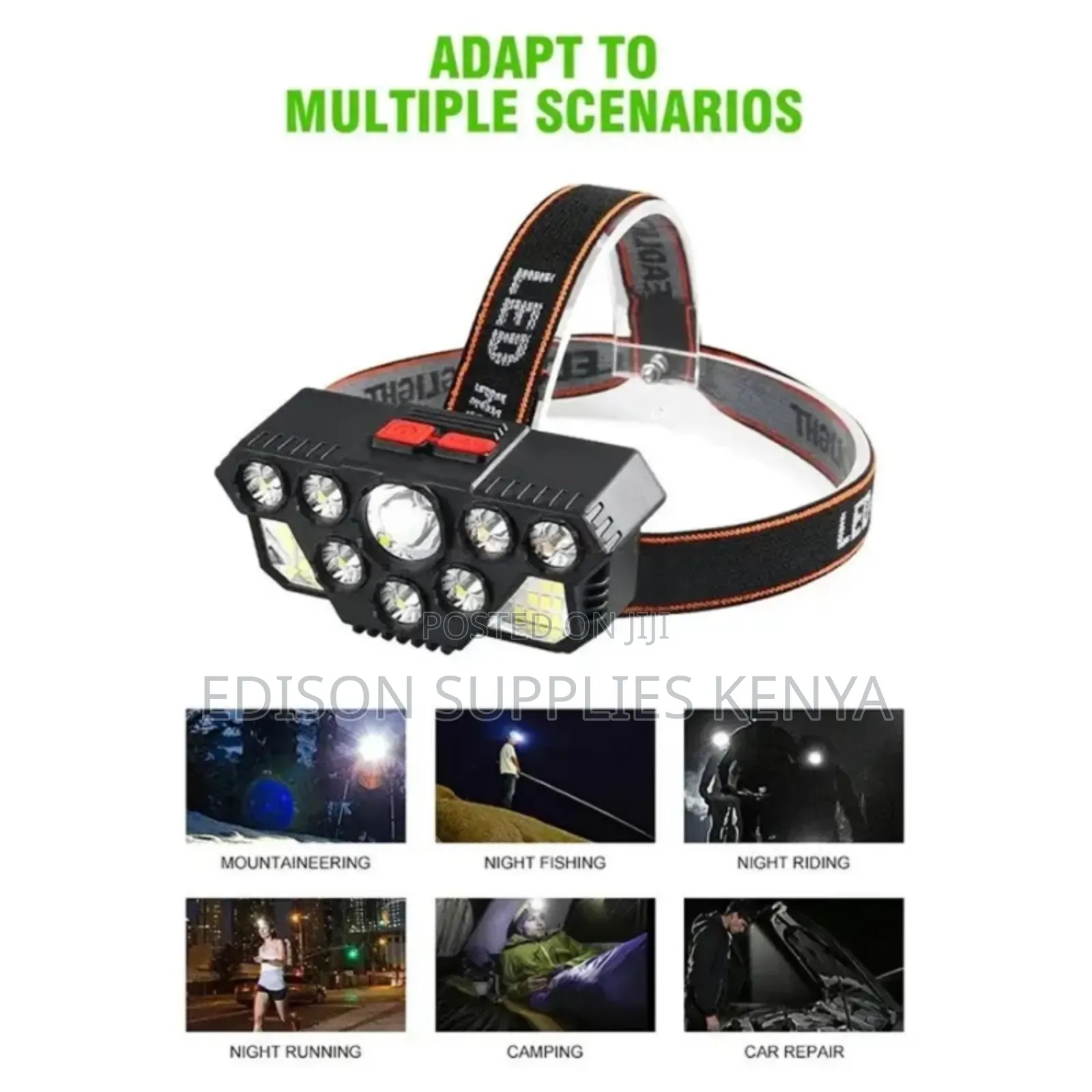 Headlamp Head Torch Camping Flashlight Rechargeable 8 Led Head Lamp