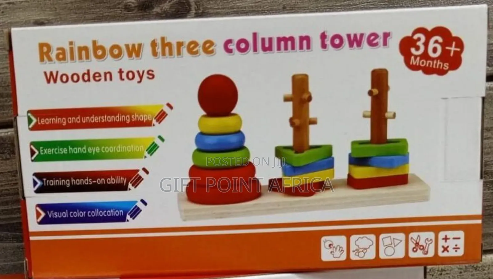 Three Column Rainbow Tower And Shape Sorter For Kids