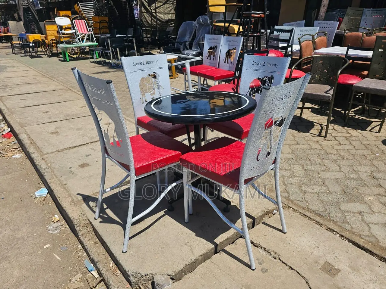 Round Marble Black Table And Chairs Set