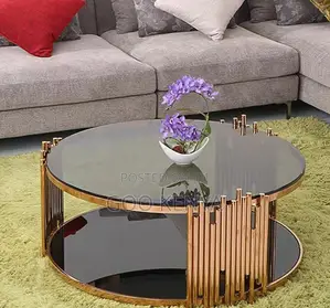 Home Table; High-End Marble Center Table With Golden Steel Base
