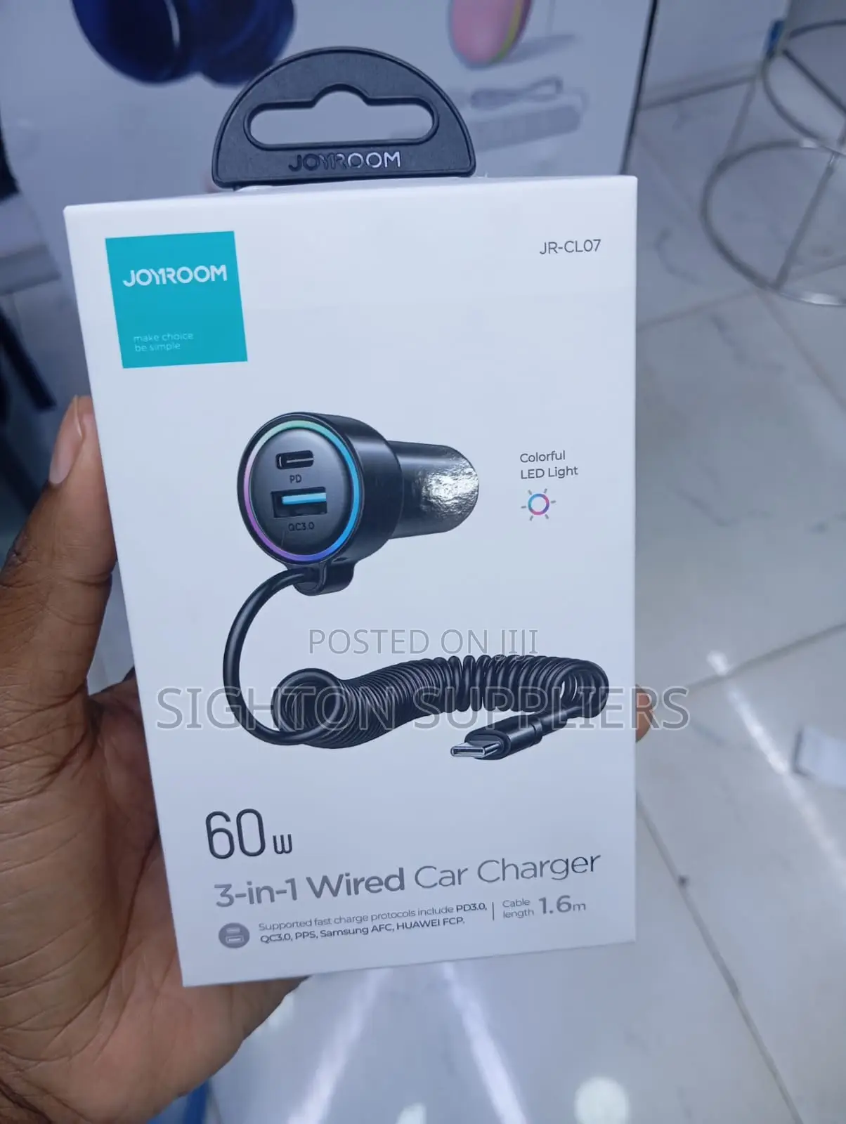 Joyroom Jr-Cl07 3-in-1 Wired Fast Car Charger 60w With Type-C Cable