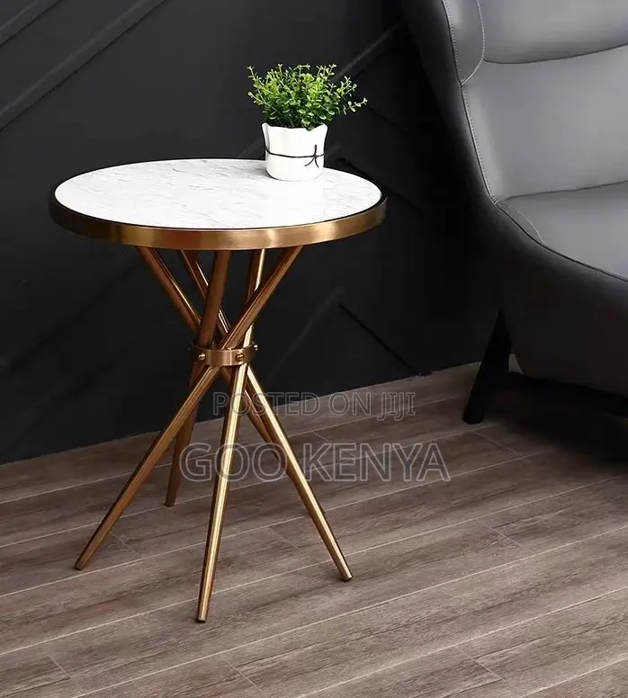 Home Table; Elegant Gold-Framed Tempered Glass Coffee Table for Home