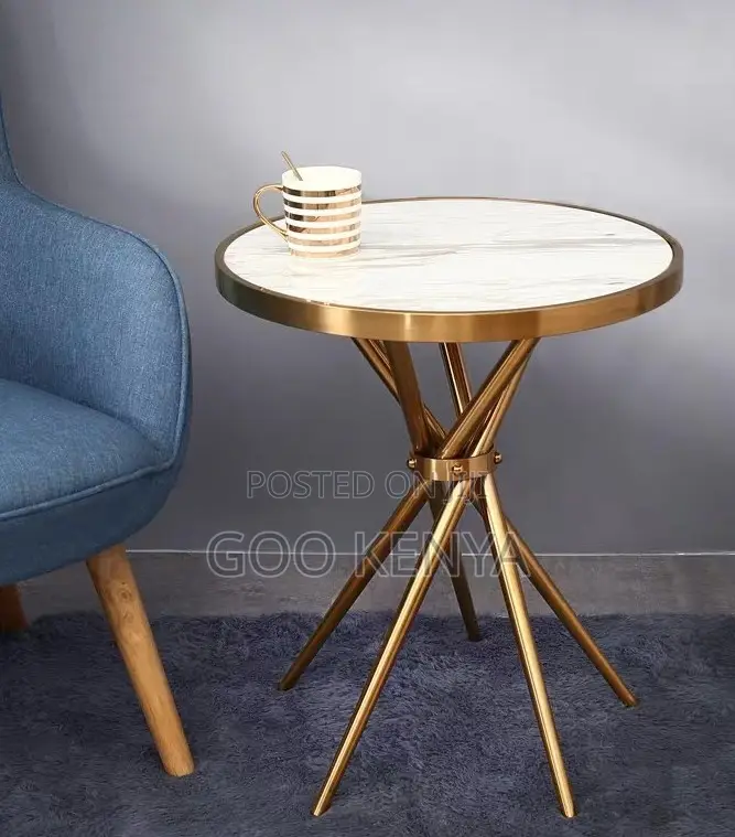 Home Table; Elegant Gold-Framed Tempered Glass Coffee Table for Home