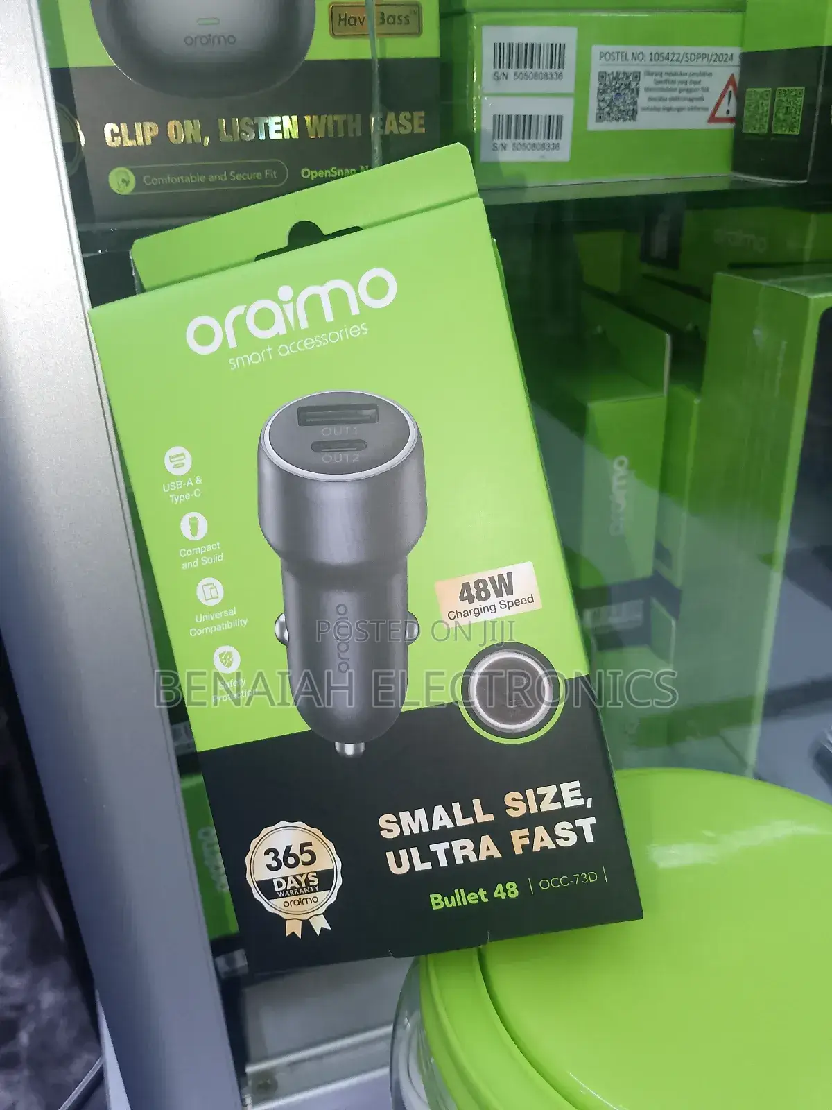 Oraimo Car Phone Charger With 48 Watts Charging Speed Type C Cable